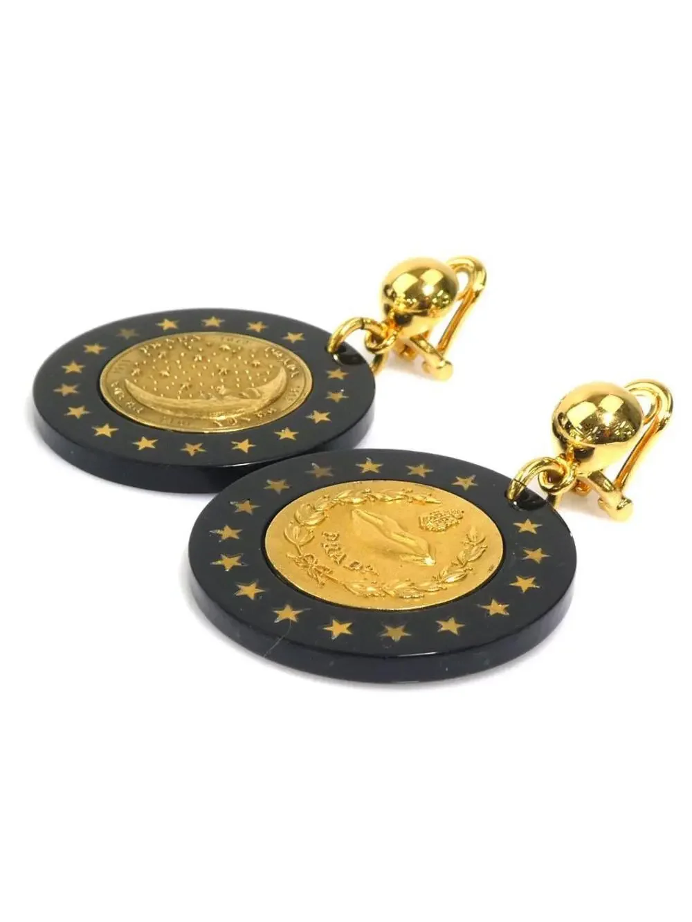 Auth Prada Earrings Black/Gold #280445P25B